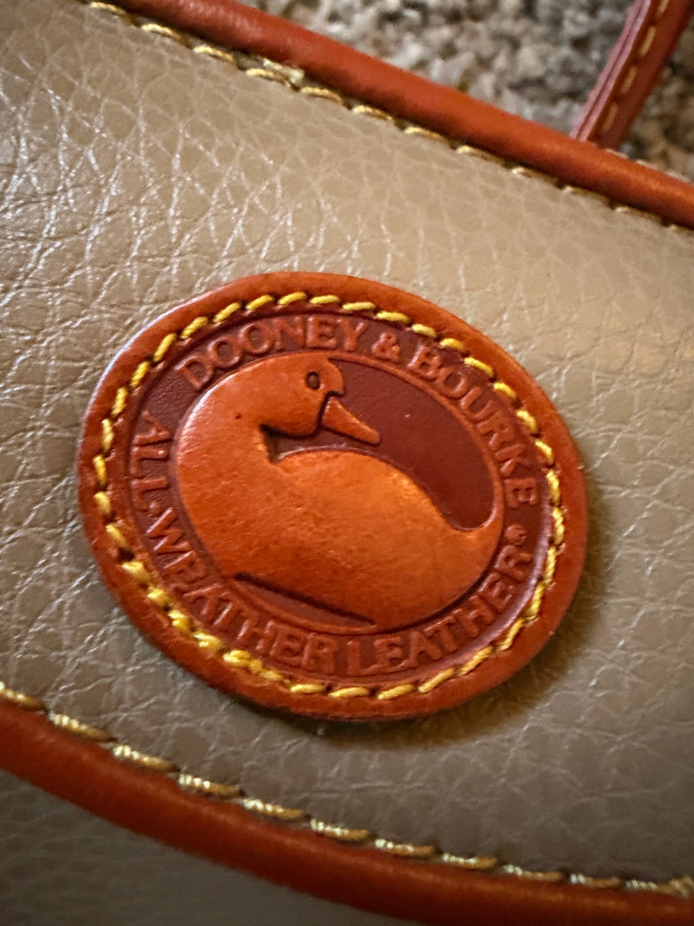 Dooney & Bourke Taupe Leather Shoulder Bag with Brown Trim